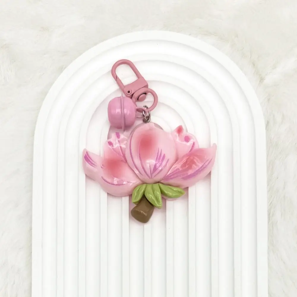 Lovely Resin Peach Flower Keychain Tulip Lotus Peach Blossom Pendant Bag Hanging Sweet Car Key Ring Gifts