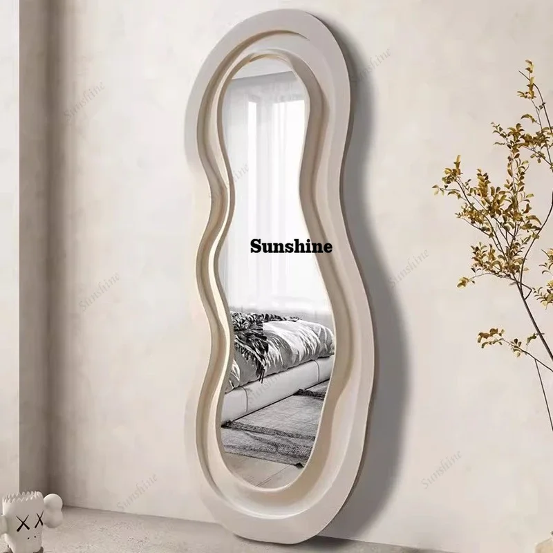 

French wabi-sabi full-length mirror home floor-to-ceiling mirror wall-mounted cream fitting mirrorTJ