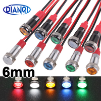 6mm Metal LED Black Warning Indicator Light Waterproof IP65 Signal Lamp Pilot Wires 3V 5V 12V 220V Red Blue Yellow Green White