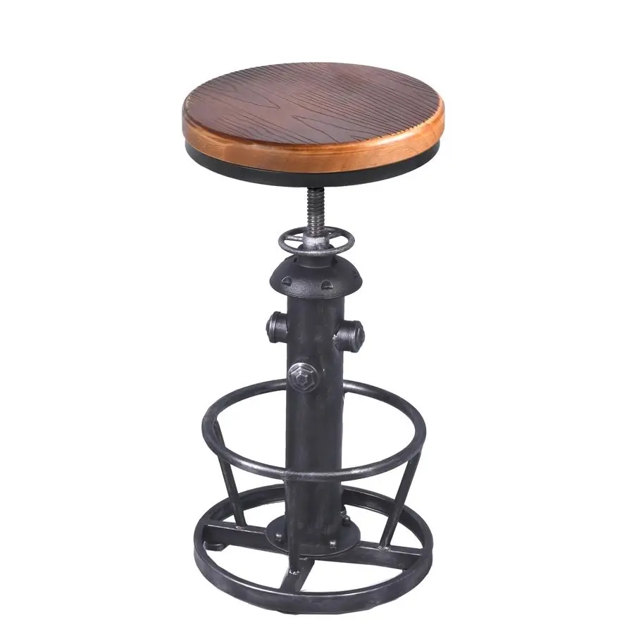 

Antique Industrial Round Bottom Adjustable Height Cafe Coffee Retro Vintage Stylish Water Pipe Design Pub Kitchen Bar Stool Silv