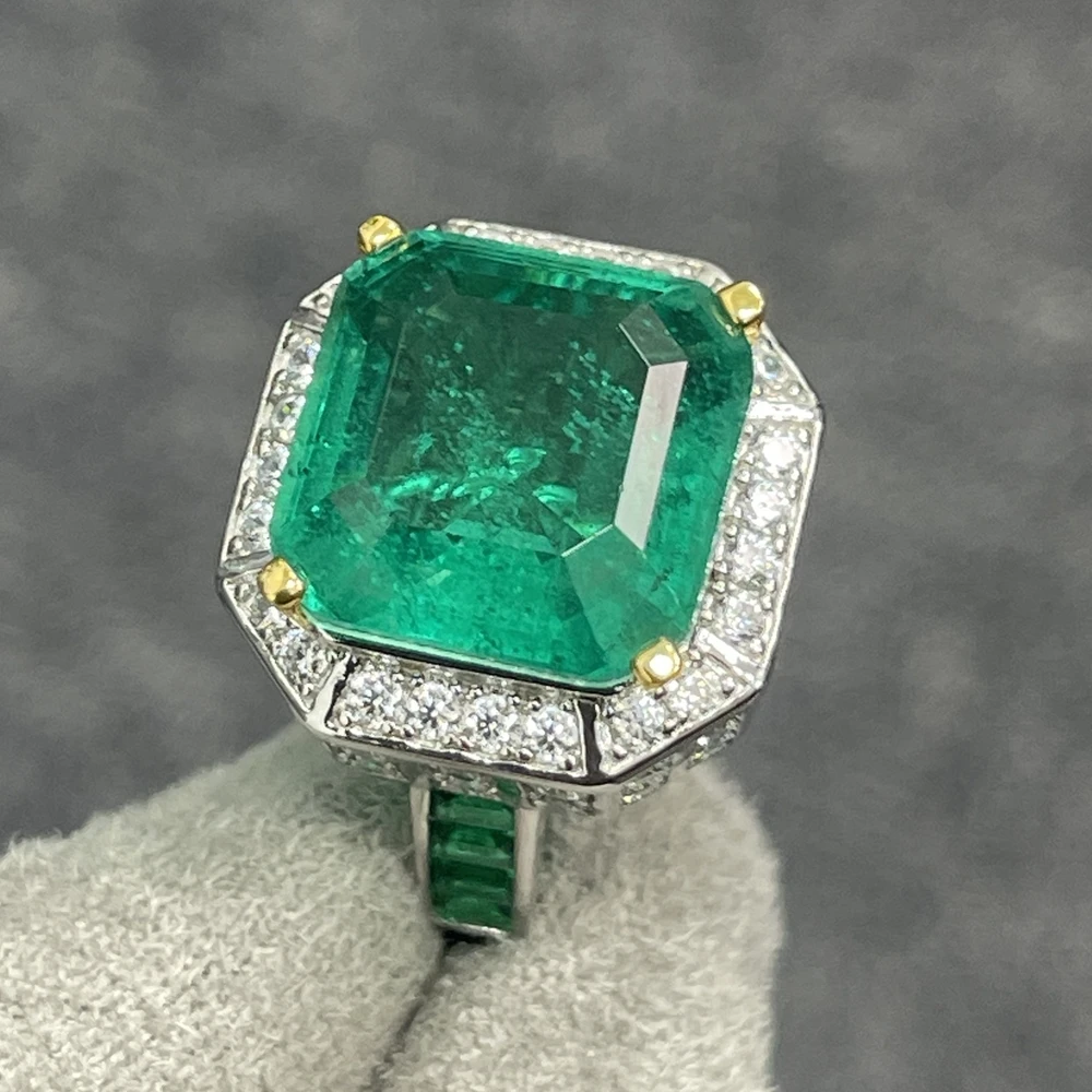 Wong Rain Vintage 925 Sterling Silver Emerald High Carbon Diamond Gemstone Cocktail Party Women Ring Jewelry Anniversary Gifts