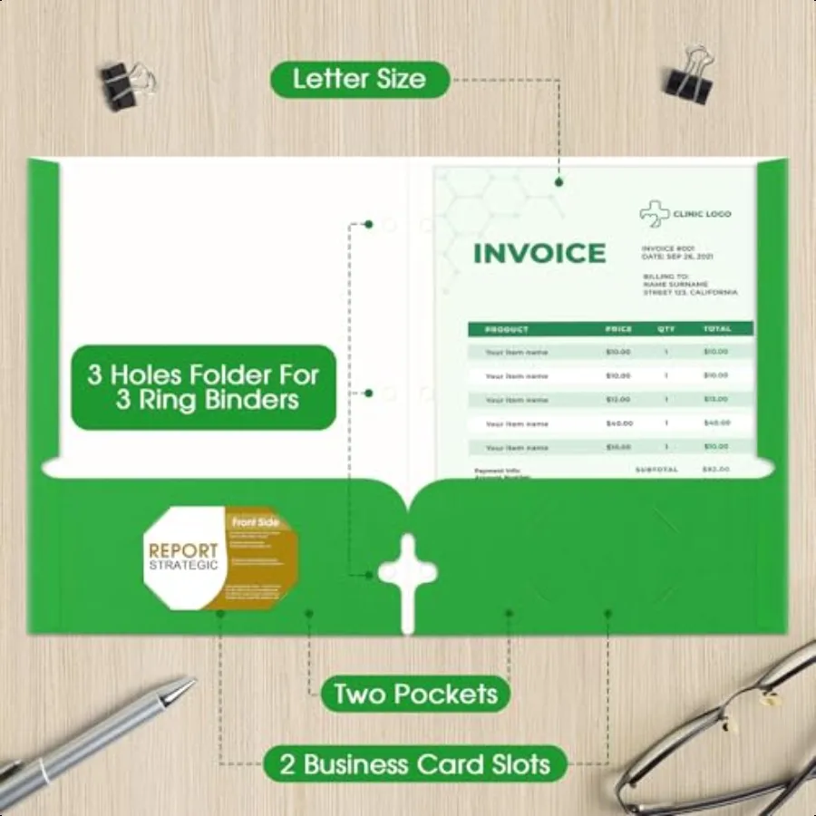 مجلدات مع جيوب 2 مجلدات جيب السائبة 120 حزمة ألوان متنوعة 3 فتحات مثقوبة مع فتحة بطاقة Busin حجم الرسالة ملف ورقي