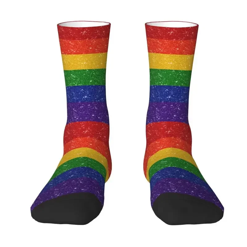 

Fashion Mens Faux Glitter Rainbow Pride Flag Dress Socks Unisex Warm Comfortable 3D Printing LGBT Gay Lesbian Crew Socks