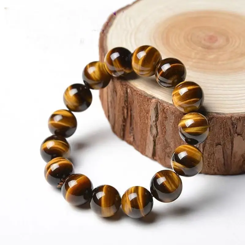 Collectible Level Yellow Tiger Eye Bracelet Boutique Natural Stone HandString Hawk Eye Cat's Eye Unisex Single Circle Bead Jade