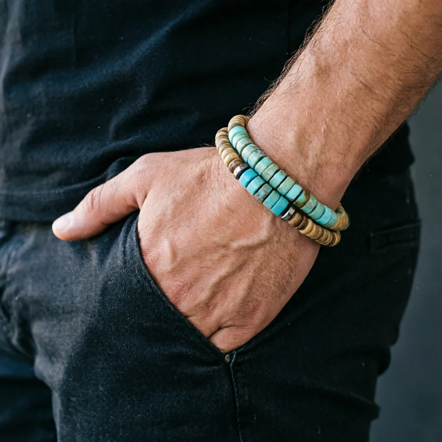 2Pcs Natural Coconut Husk Beads Bracelet Set For Men Grade A Emperor Stone Strand Braslet Meditation Yoga Energy Healing Braclet