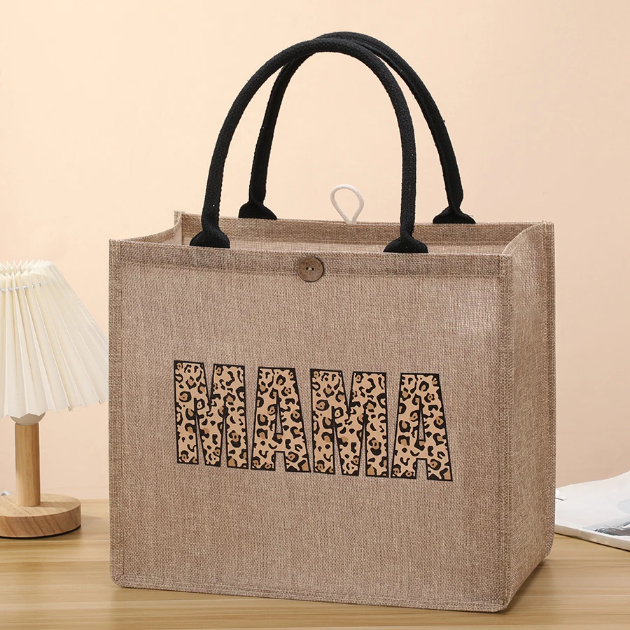 Solid color reusable large capacity linen ladies tote bag fashion daily shopping shopping retro handbags big bag