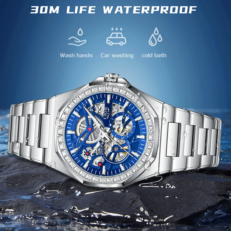 

LIGE Men Watch Waterproof Stainless Steel Luminous Men Mechanical Watch Fashion Business Hollow Skeleton Automatic Watch For Men