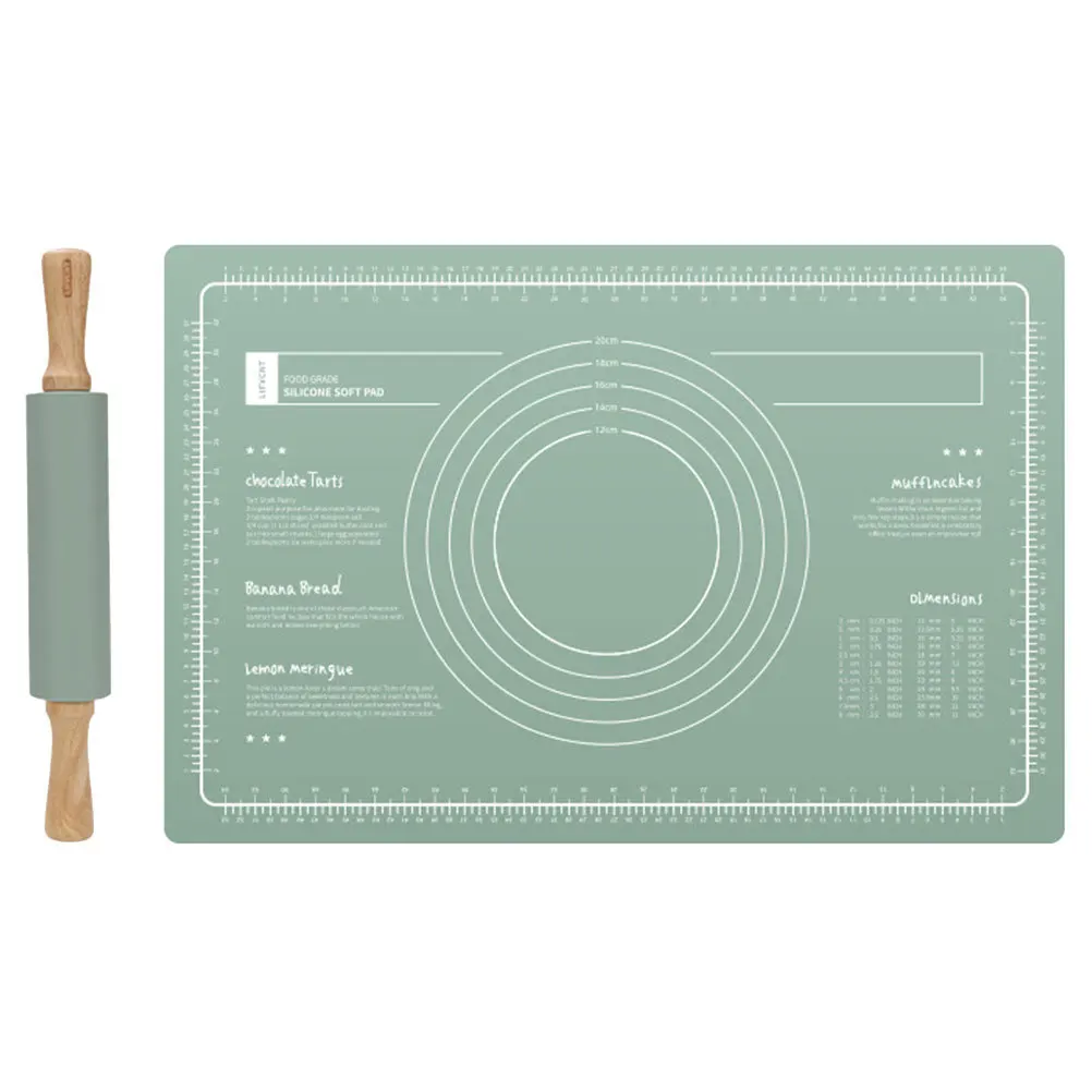 

1Set Multi-Function Dough Mat Set Rolling Pin Silicone Pastry Pad Non-Slip Bread Baking Pie Mat Kitchen Kneading Pad Easy Clean