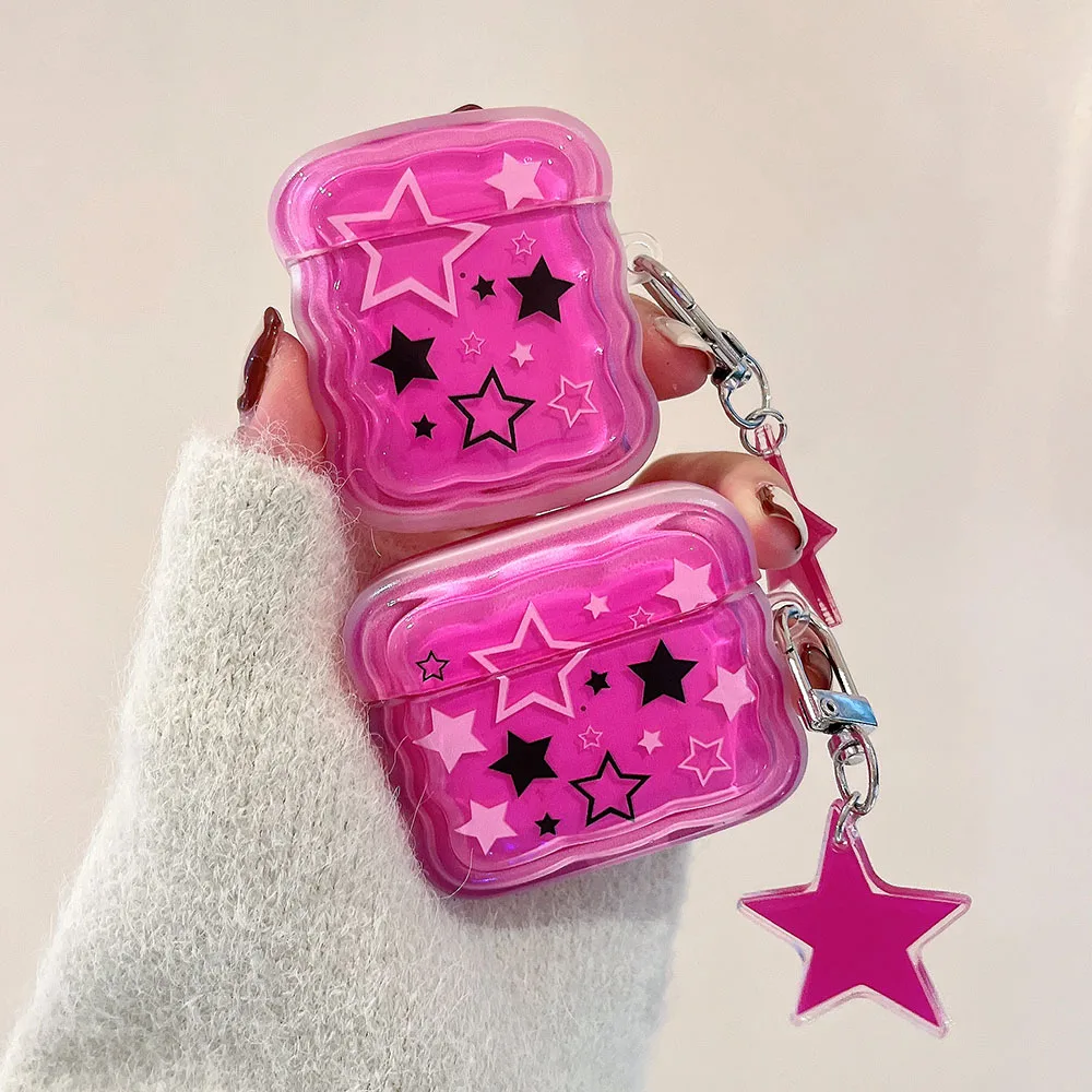 

Pink Stars Jelly Sweet Girls Cover For Airpods 1 2 3 Pro 2 Earphone Coque Soft Case For Apple Airpod Pro with Ornament Keyring