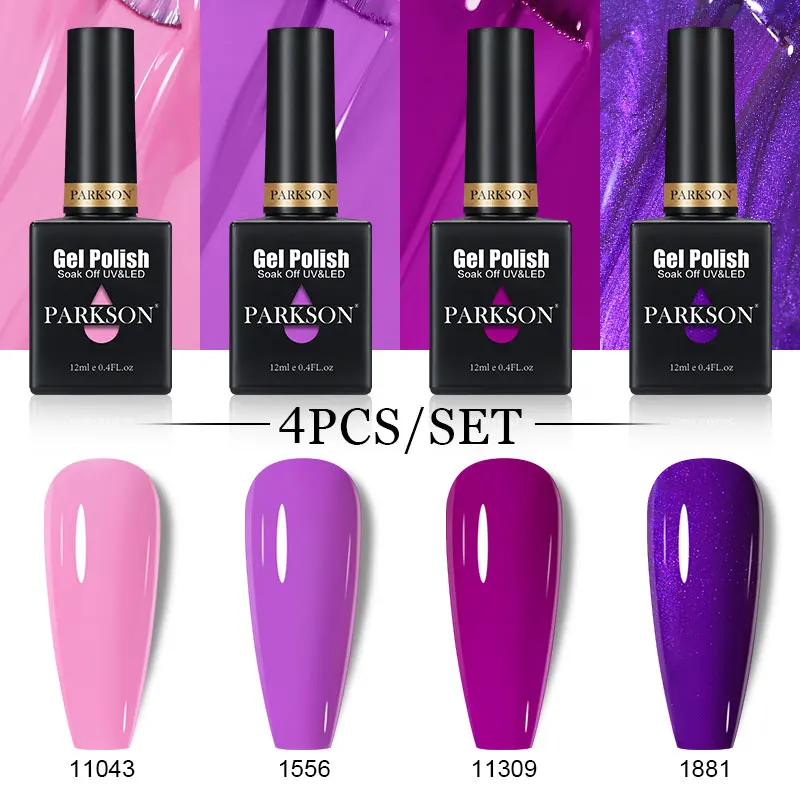 Parkson-Juego de esmalte de uñas en Gel, barniz semipermanente de Gel rosa y verde, capa superior para manicura, Kit de esmalte de Gel LED UV para remojar, 4 Uds.