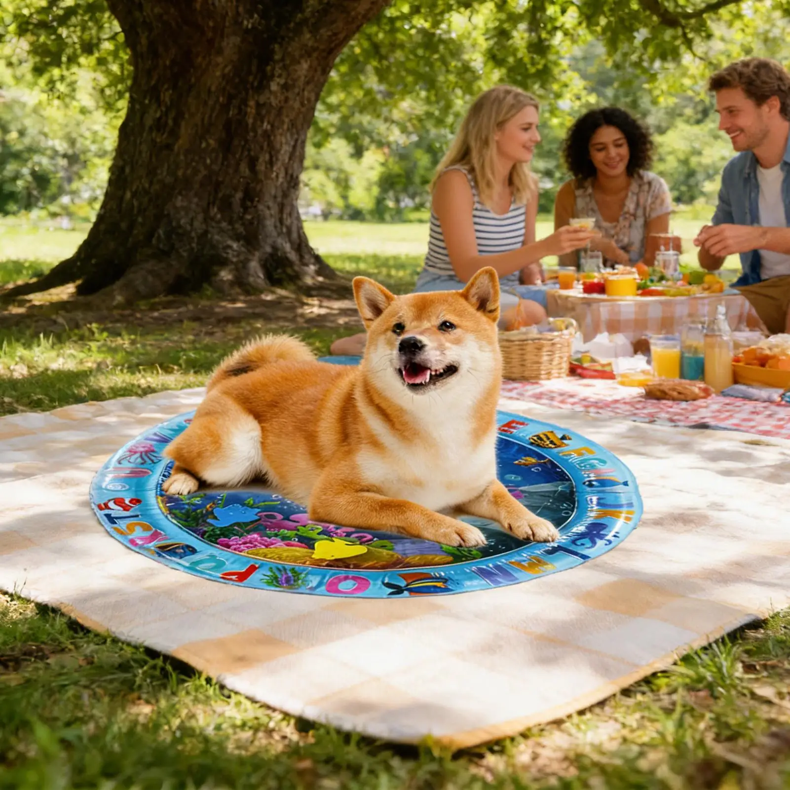 Summer Pet Cooling Mat, Thickened Inflatable Water Mat For Cat And Dog Pet Playmat With Fish Sea Ocean Theme Sensory Toy Water