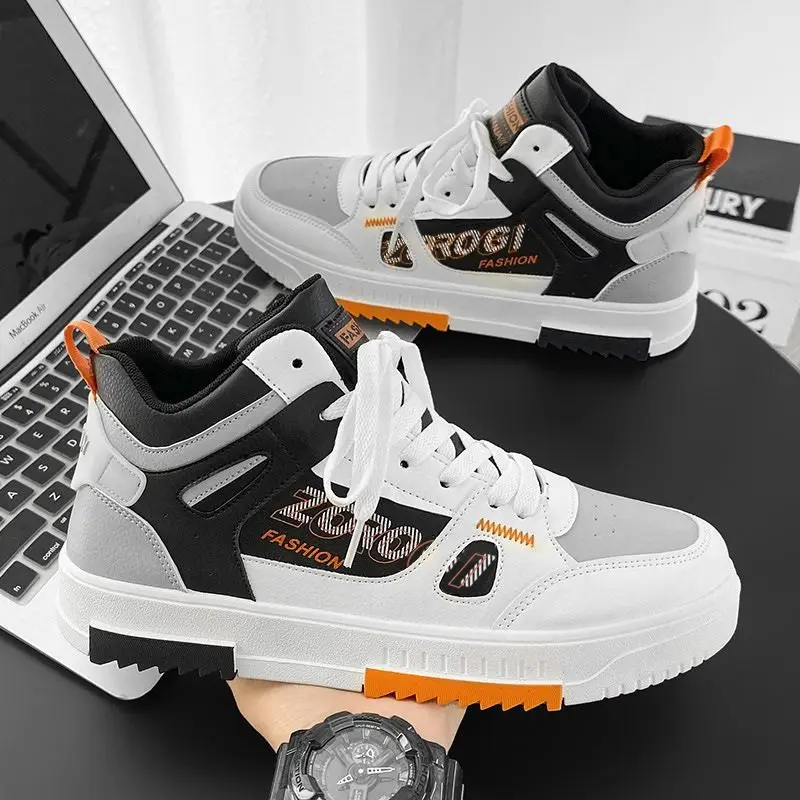 

Men's High Top Casual Shoes Spring 2024 New Style Middle School Students Versatile Mid-Cut Sports White Shoes Trendy Fashionable