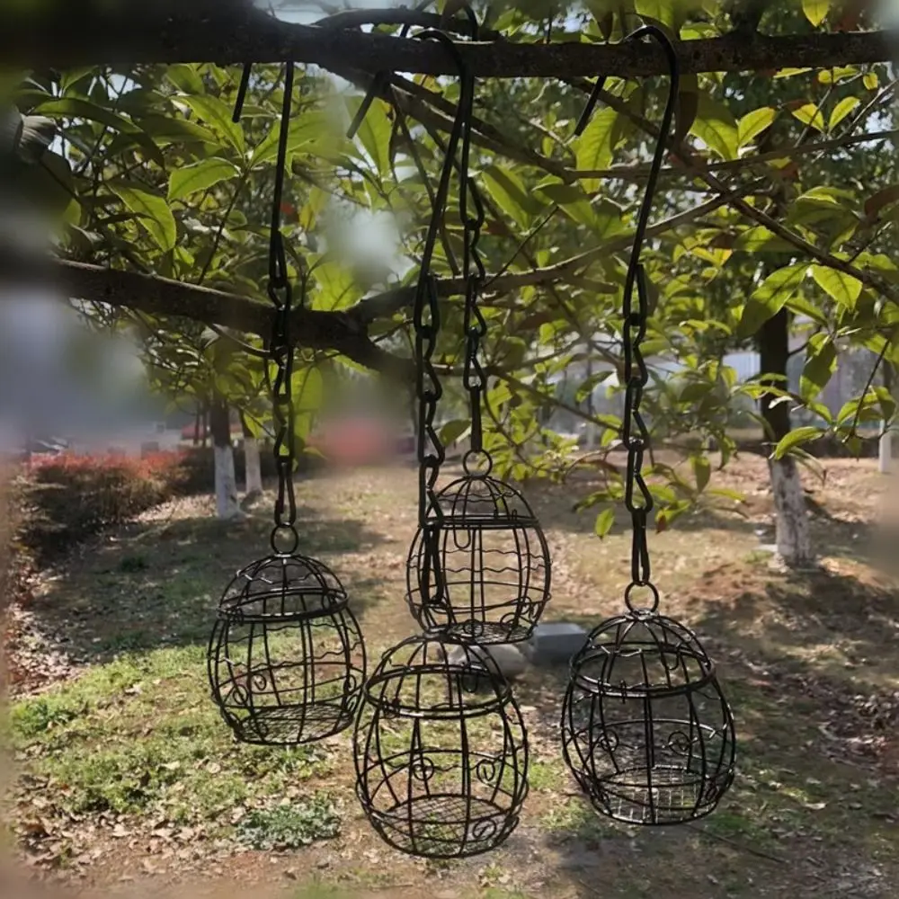 Bird Hanging Feeder With Chain Large Capacity Bite Resistant Iron Wire Cage Type Feeding Dish Outdoor Garden Bird Feeding Basket