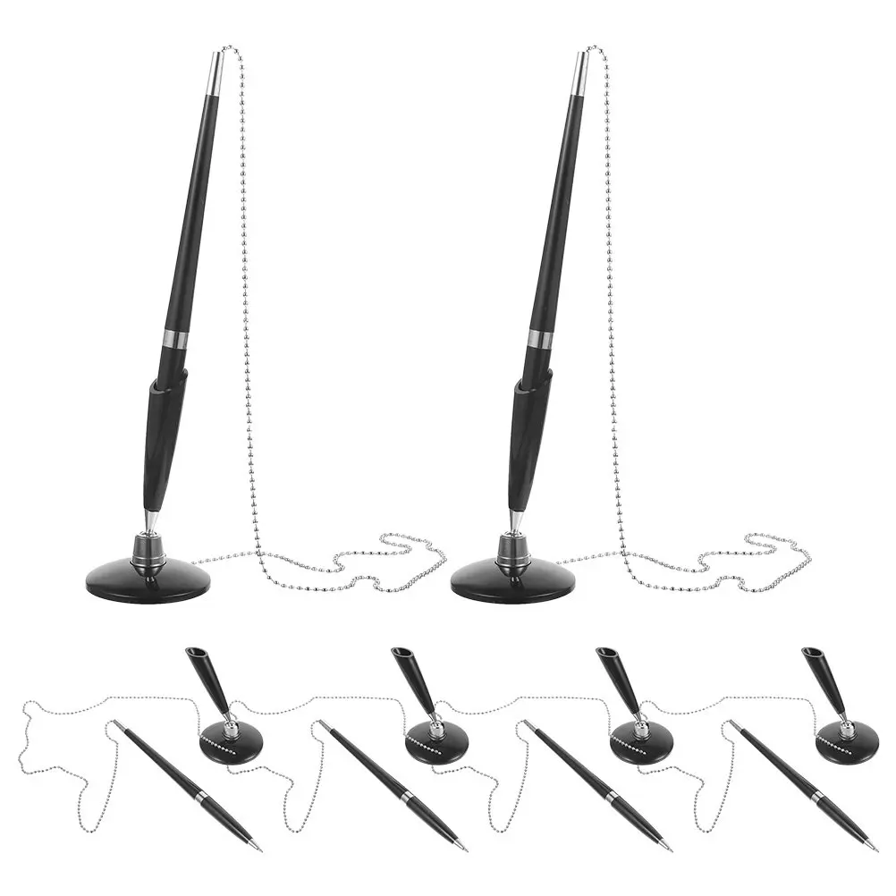 

6Pcs Professional Sign Pen Desk Counter Pen with Sturdy Chain Self-Adhesive Base 360 Rotation Lightweight Black Ink for Banks