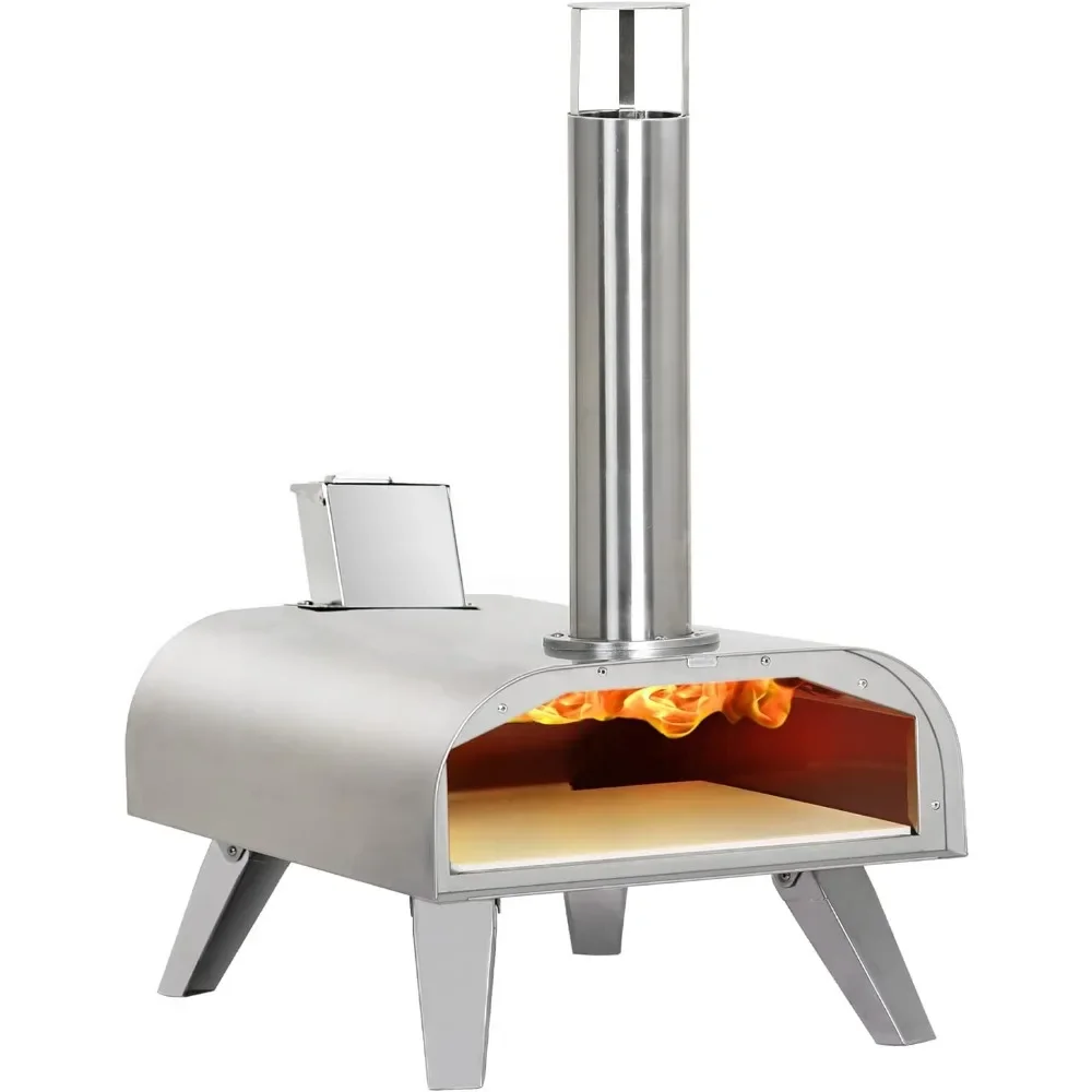 Pizza Ovens Wood Pellet 12” Pizza Oven Cooking Wood Fired Pizza Maker Portable Stainless Steel Sliding Wooden Shovel Pizzero Kit