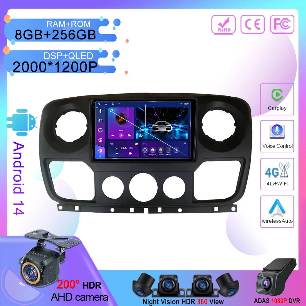 

Car Android 14 For Renault Master 2010 - 2019 For Nissan NV400 2010 - 2020 For Opel Movano 2 2010 - 2019 Auto Multimedia Player