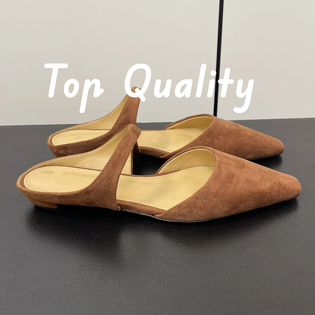 

2024 New Women's slippers Summer flat shoes Genuine leather sole Casual Shoes Solid color Fur shoe upper Sharp tip design