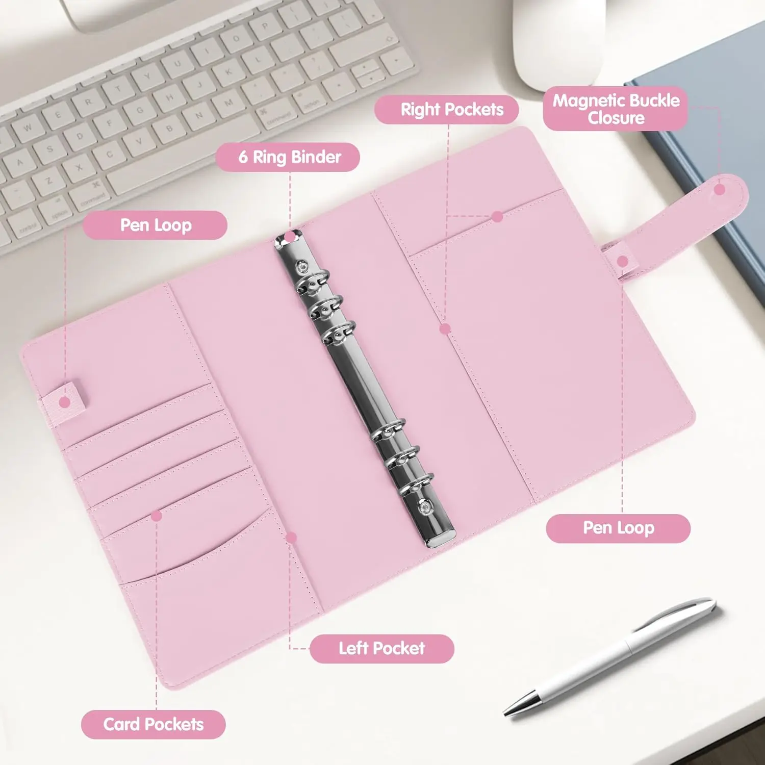 New A5 Kpop Photocard Binder, PU Leather 6-Ring Album with Magnetic Closure, Includes 25 Pack 4-Pocket Pages for 200 Cards