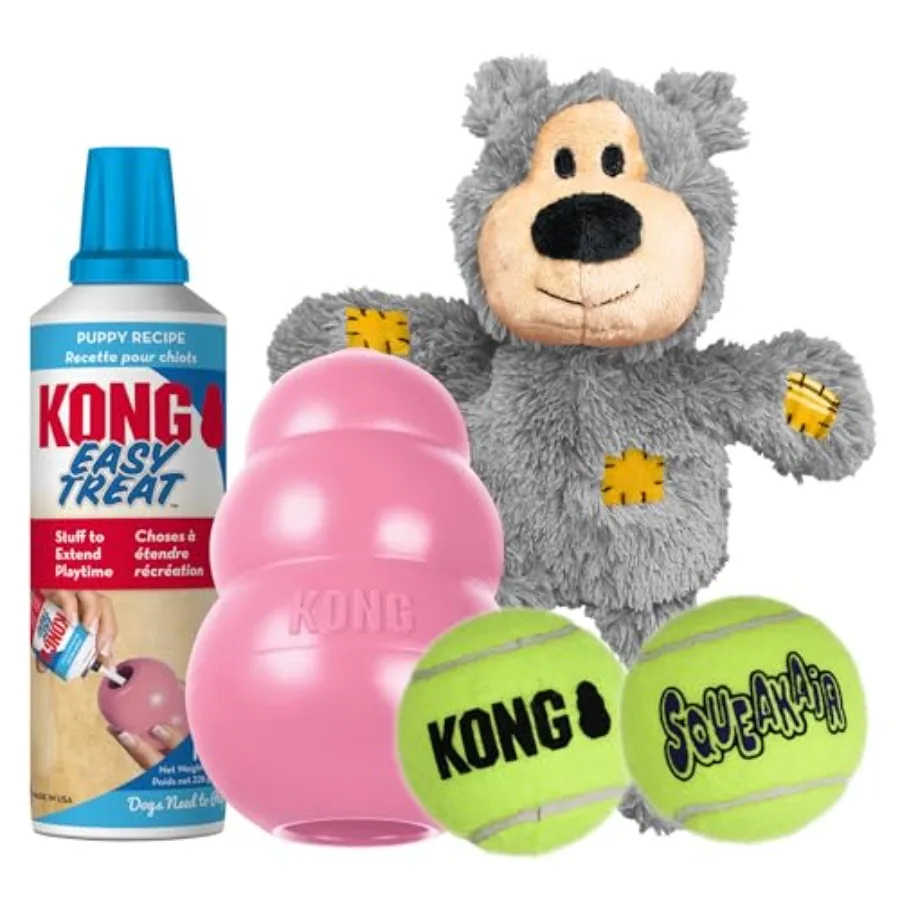 

Набор игрушек для щенков Puppy Starter - Интерактивный игровой набор с пищащими мячами SqueakAir, игрушками Easy Treat Wild Knots Bear и игрушкой-медведем - Для маленьких щенков