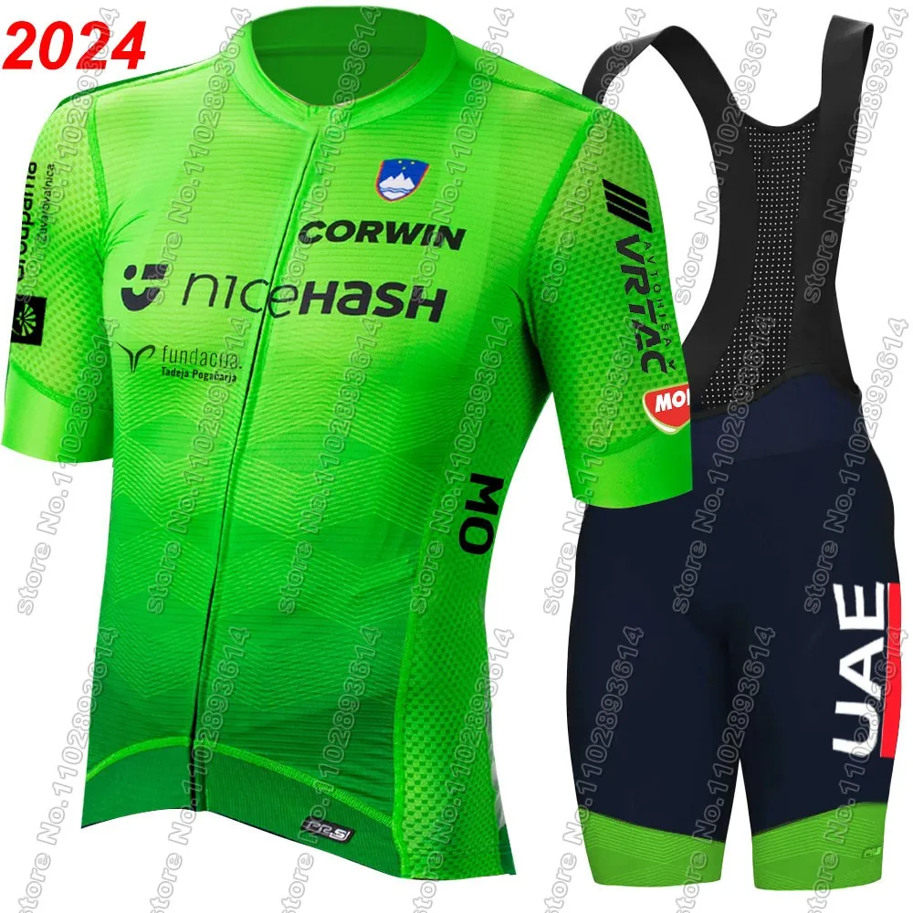 UAE Slovenia National Team 2024 Cycling Jersey Set Tadej Pogacar Green Clothing Road Bike Shirts Suit Bicycle Bib Shorts MTB