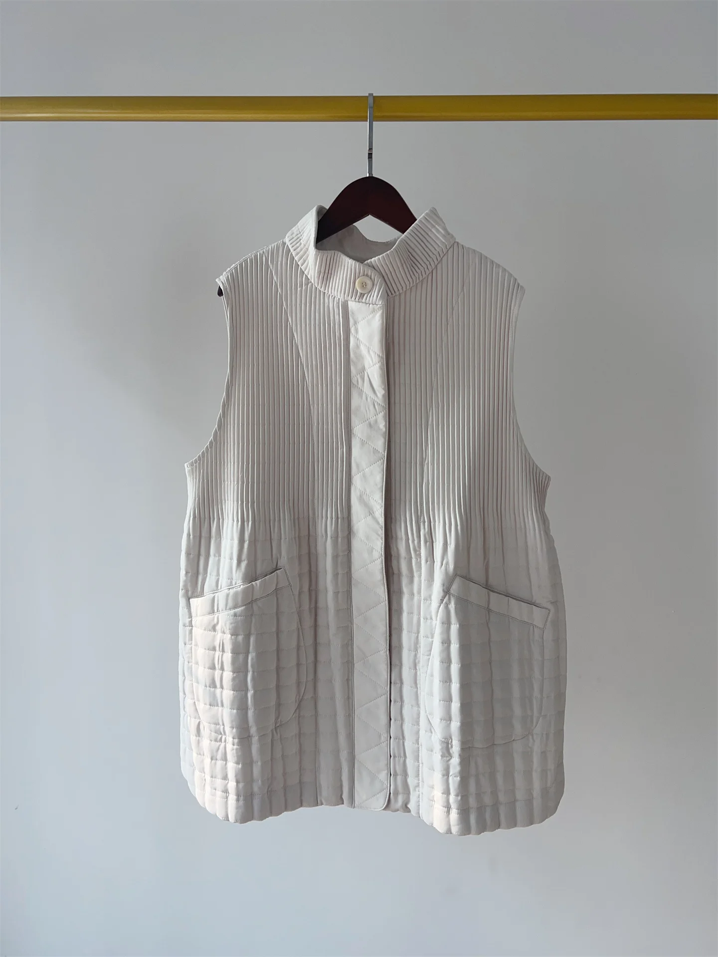 

mat PP Series Folded Collar Svel Thin Cotton Jaet Versatile Mid-Length Vest Outerwear for Women Commute Sle