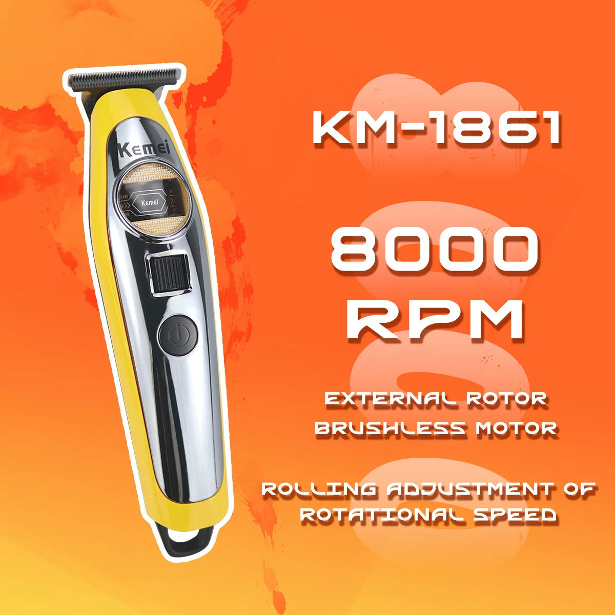 

Профессиональная машинка для стрижки волос Kemei KM-1861 для мужчин, 7 Вт, 8000 об/мин, бесщеточный внешний ротор, полностью металлический корпус, LED-дисплей