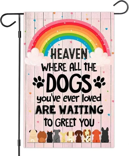 Heaven Where All The Dogs Garden Flag - Rainbow Dog Memorial Flag - In, 12x18 XXQ