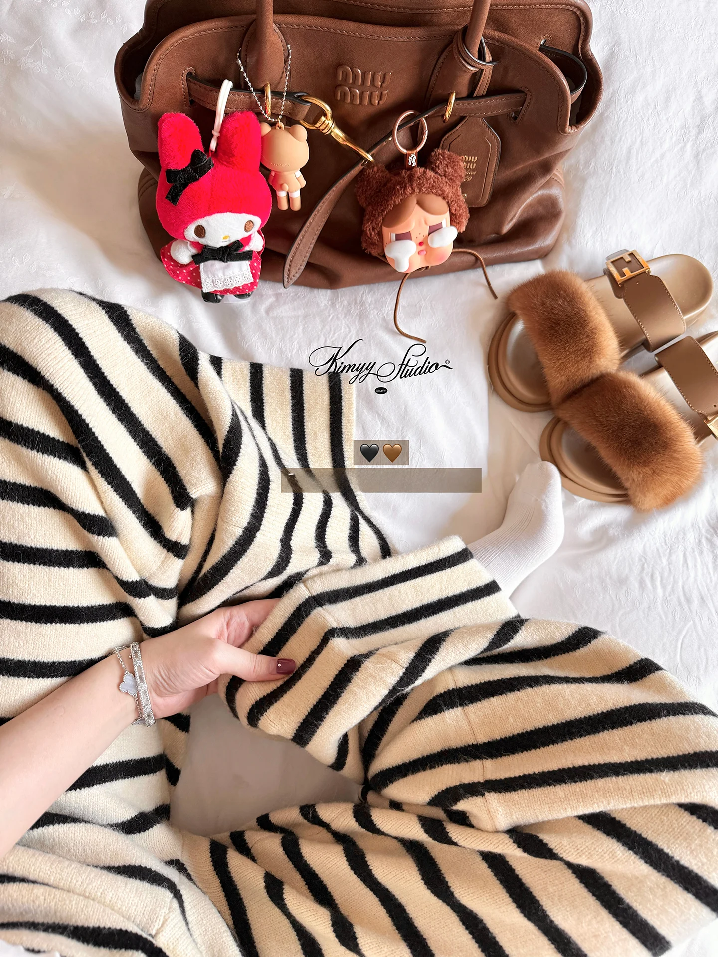KIMYY Gold 2026 Year's Reputation Casual Knitted Stripe Pants New Formula Wool Weave Version l Waist Straight Leg Pants