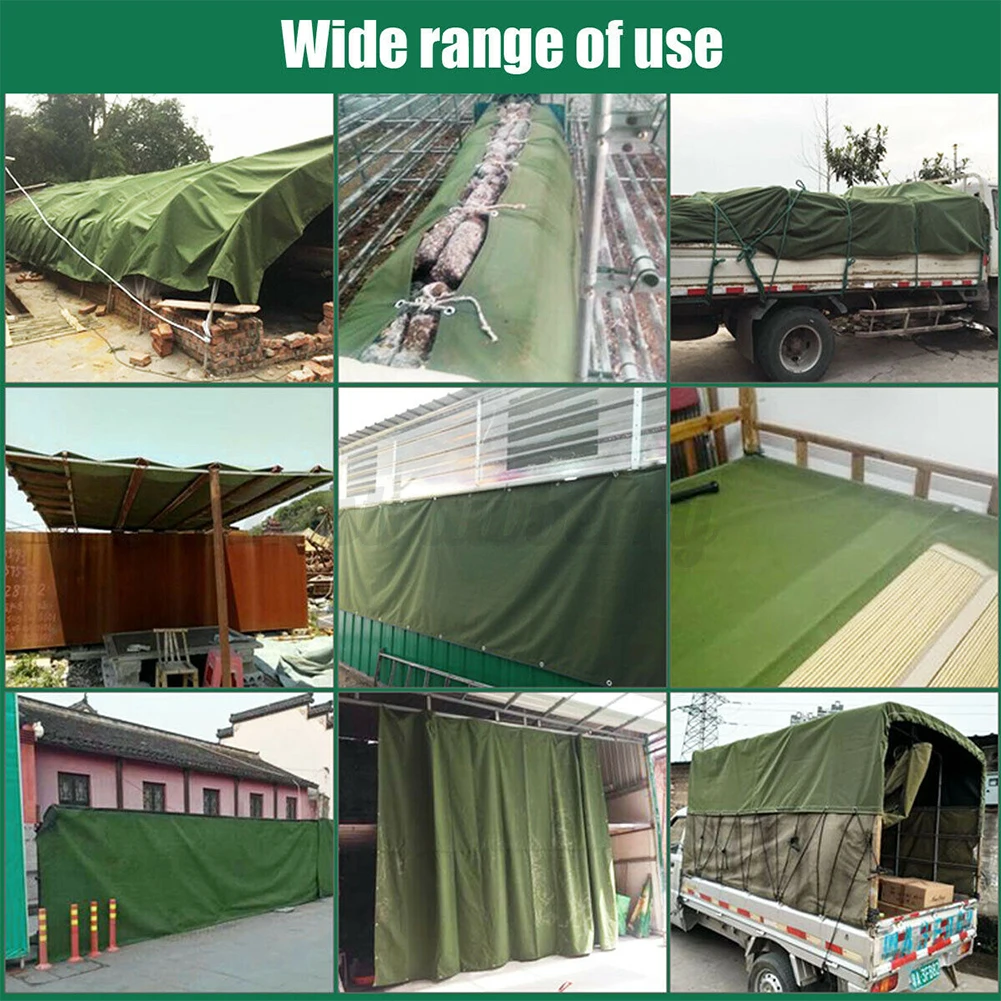 Army Heavy Duty Tarpaulin Canvas Tarp Sun Blocked Waterproof Camping Tent Cover Dark-Green Shelter Outdoor