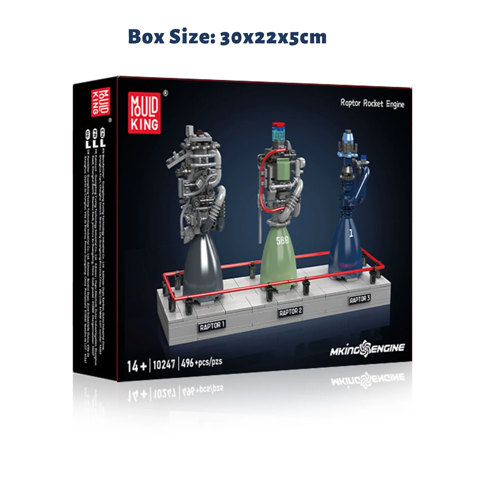 MOLD KING 10247 Juego de construcción de motor de cohete Raptor, 496 Uds., modelo educativo STEM, Kit de exploración espacial con soporte de exhibición