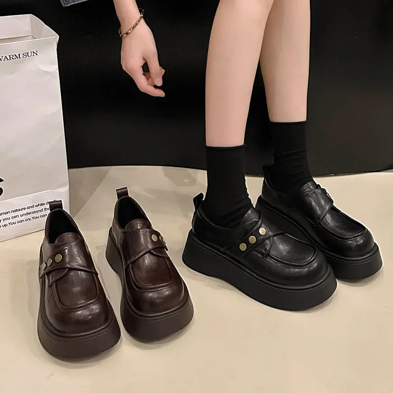 

2025 Hot Selling New British Style Thick Soled Loafers Women's Black Small Leather Shoes JK Mary Jane Single Shoes