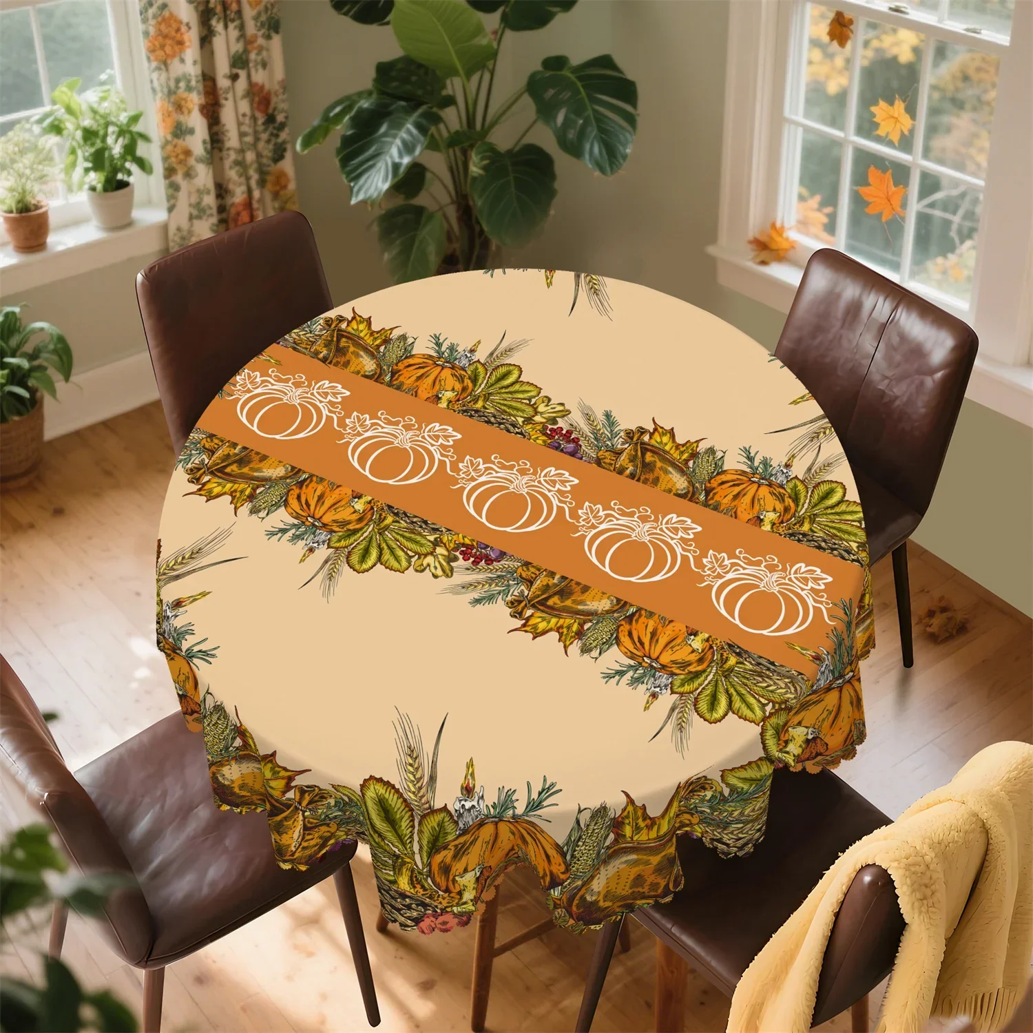 Pumpkin corn husk wax candle leaf tablecloth - Washable rural autumn harvest decoration for Thanksgiving partyxzj