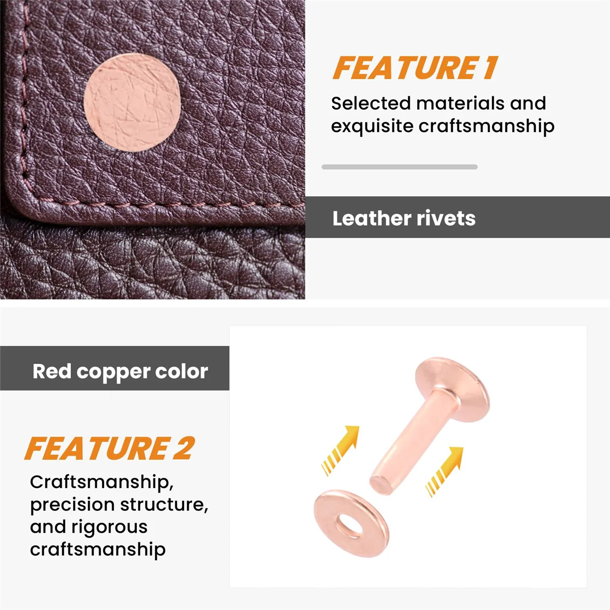 AAAF 100 Sets Copper Rivets and Burrs Washers Leather Copper Rivet Fastener for Collars Leather DIY Craft Supplies
