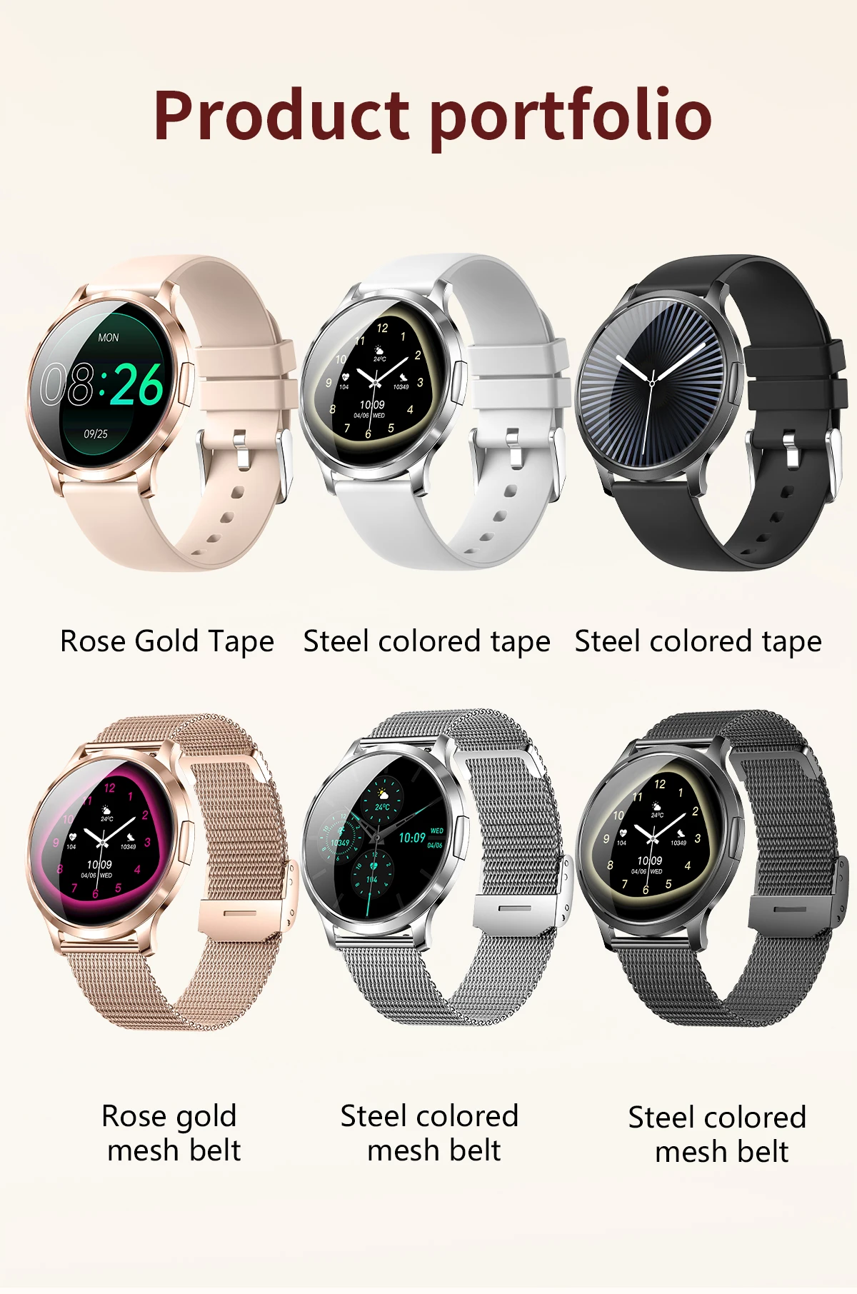 Neue Damen-Smartwatch, 1,32 Zoll, AMOLED, voller Touchscreen, Bluetooth-Anruf, Blutdruck, IP68, wasserdicht, NFC, 7,3 mm, ultradünnes Armband – Detail 18