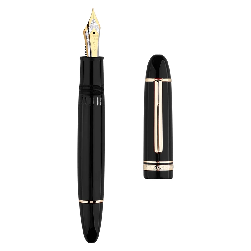 Majohn P141 Large Resin Piston Fountain Pen NO.8 Fine Nib,Ink Window Writing Gift Pen Germany Design Silver / Gold Trim
