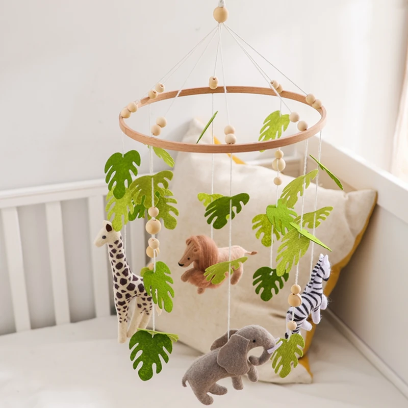 Baby Krippe Mobile Rassel Spielzeug Für 0-12 Monate Cartoon Filz Wald Tier Bett Glocke Hängen Holz Halterung Mobile newbaby Rassel Spielzeug – Detail 7