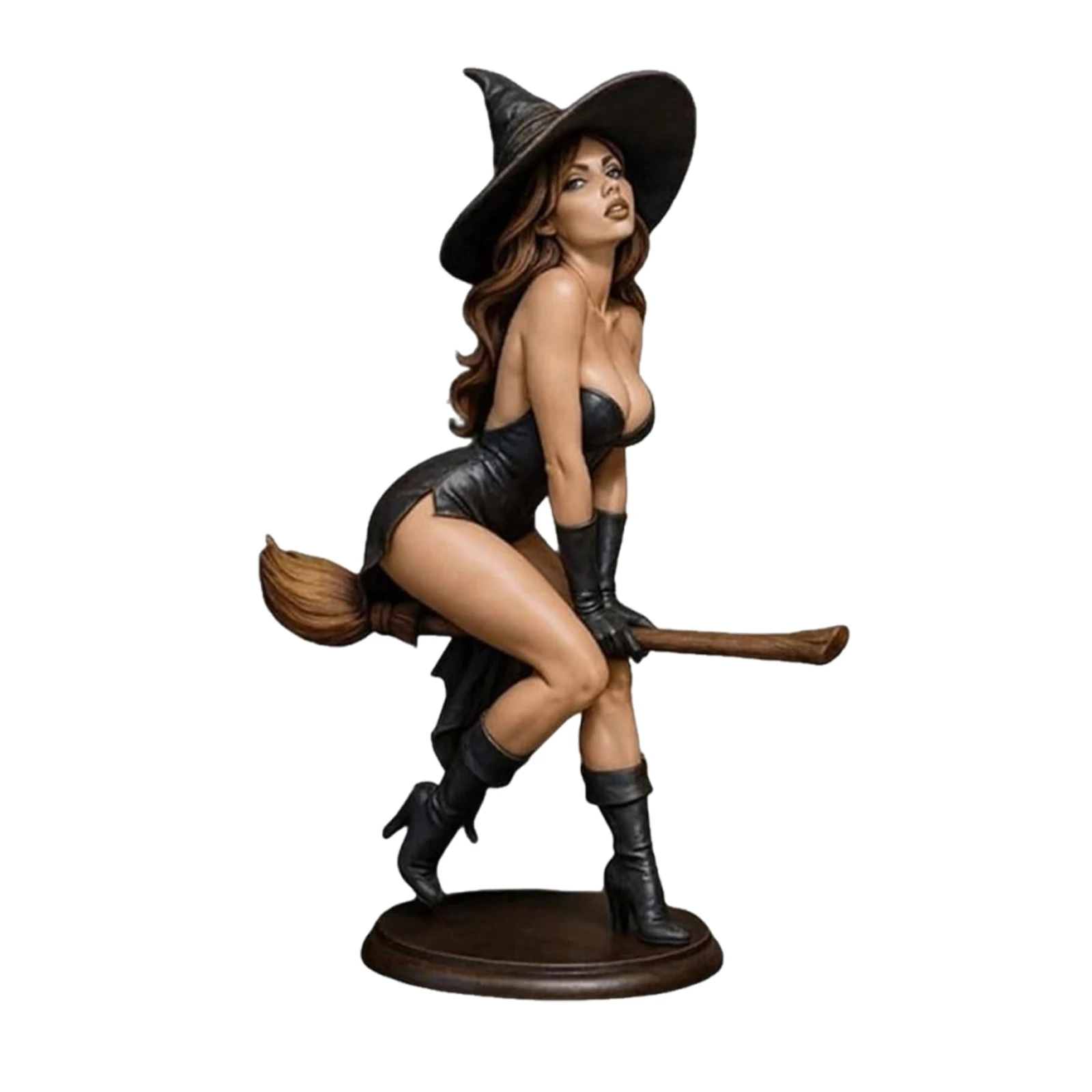 Gothic Witch on Flying Broom 6 Inch Resin Seductive Sorcery Statue Halloween Sexy Witch Figurine for Home Office Desk Decoration