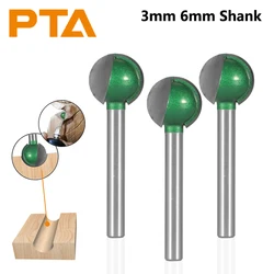 3MM and 6MM Shank Ball Nose End Mill Woodworking Cove CNC Milling Cutter Radius Core Tungsten Carbide Router Bits for Wood
