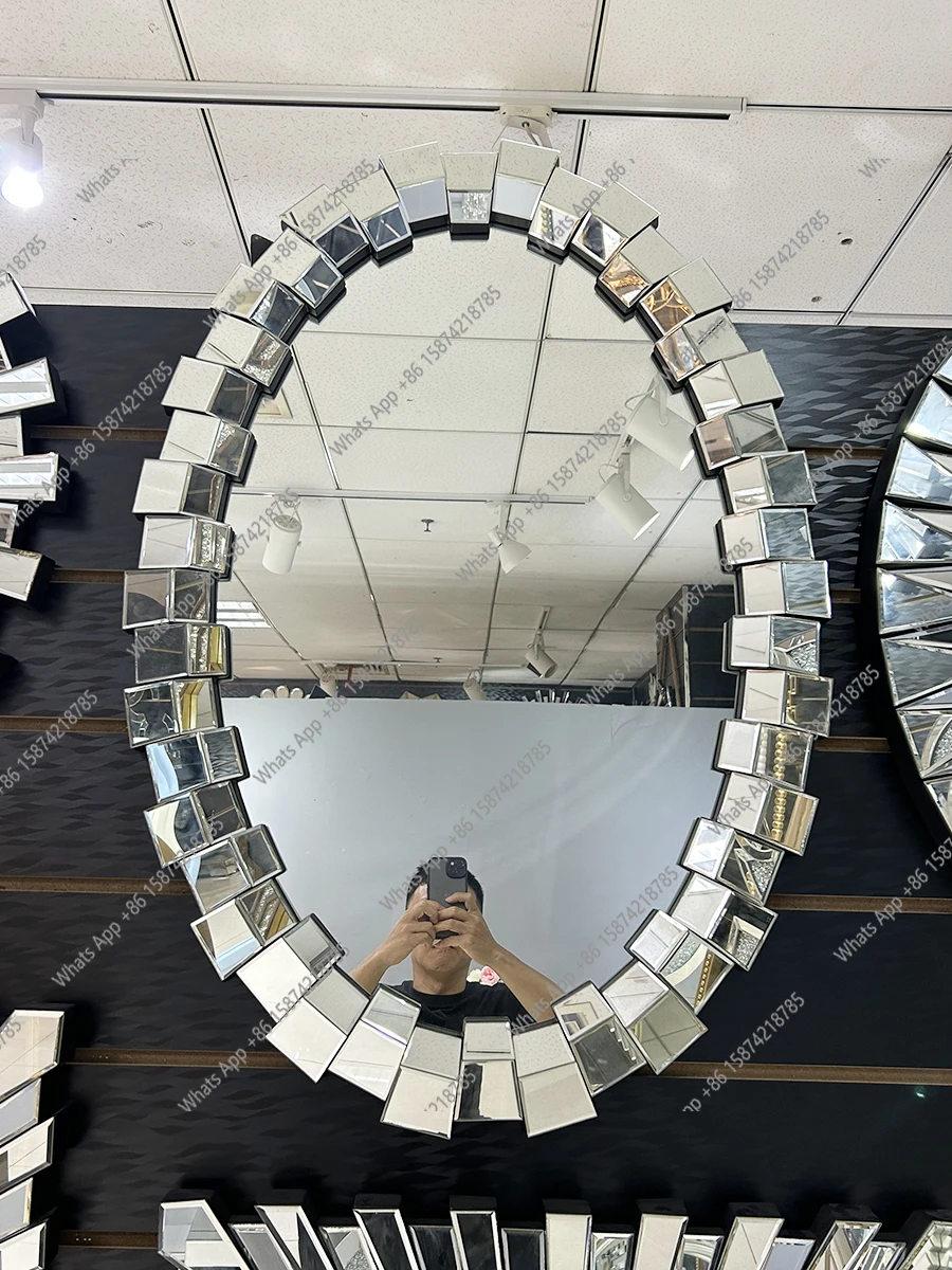 

light luxury bathroom mirror wall-mounted bathroom mirror three-dimensional decorative model room elliptical mirror