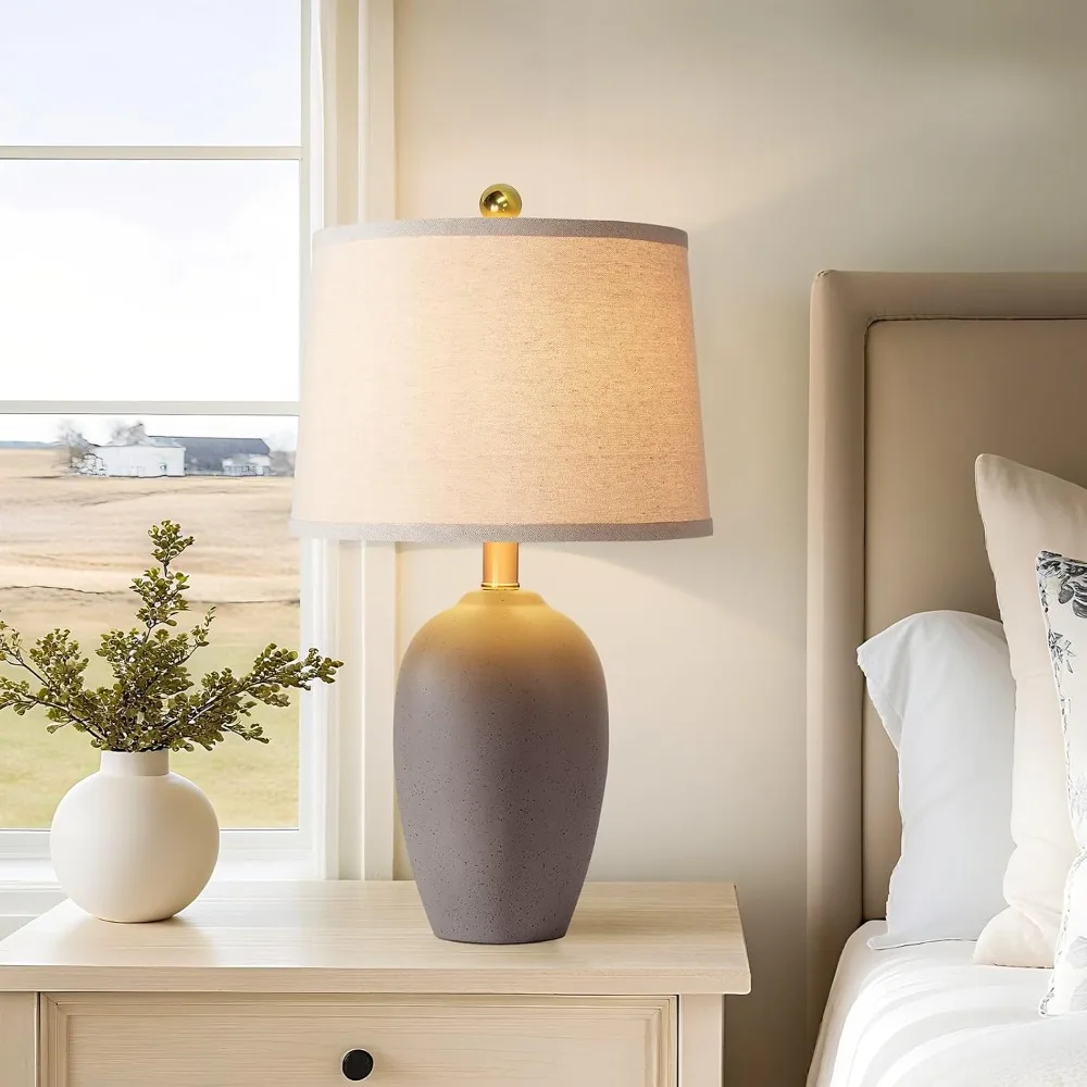 21" Farmhouse Ceramic Small Table Lamps Set of 2, Rustic Brown Desk Lamps for Living Room Bedroom Nightstand, 2 LED Bulbs Included view 4