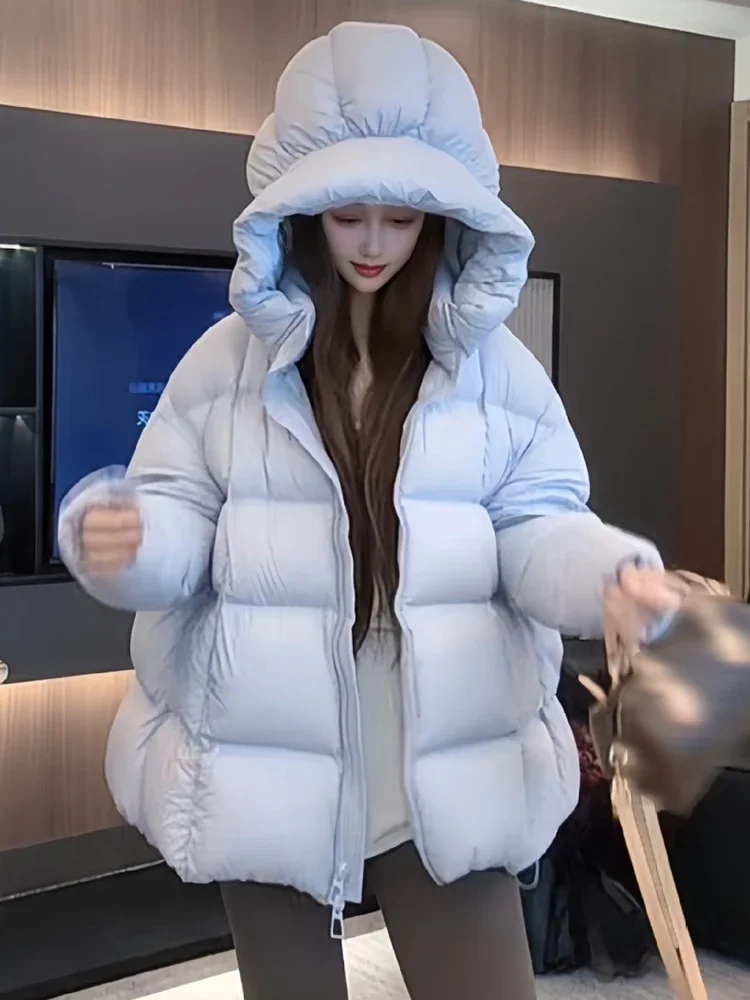 

High fluffy cloud mid length flower bud hat down jacket for women in winter 2025, fashionable and thickened