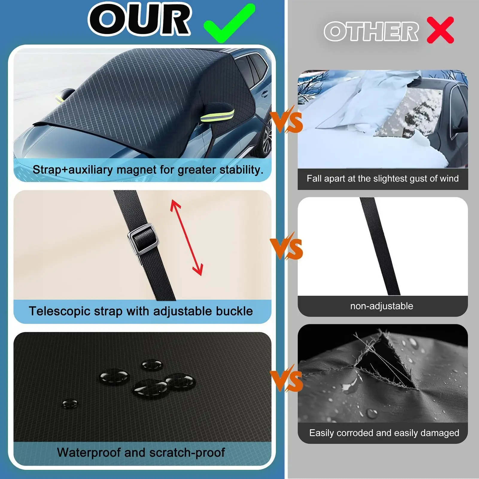 Auto Windshield Snow Cover 263x117cm Heavy Duty Waterproof Protector Weatherproof Glass Sun Visor Anti Freeze Car Accessories