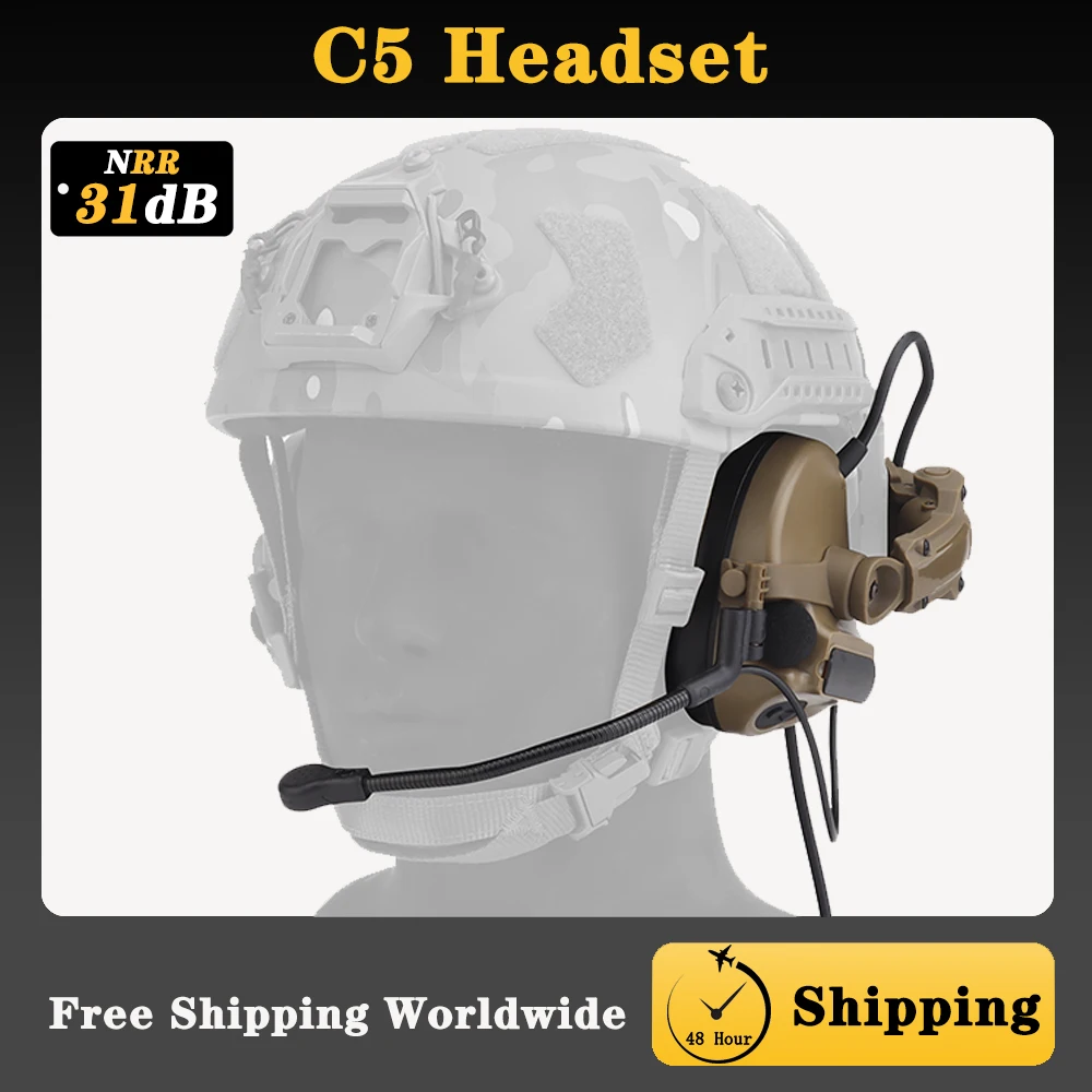 

Tactical C5 Noise Canceling Headset ARC Helmet Rail Adapter Outdoor Hunting & Shooting Headset Hearing Protection