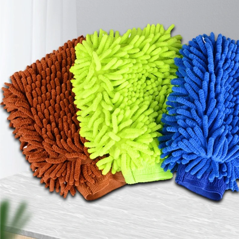 Car Chenille Gloves Car Cloth, Car Wash Gloves, Chenille Dust Gloves Double-sided Multi-Color Optional Floor Cleaning
