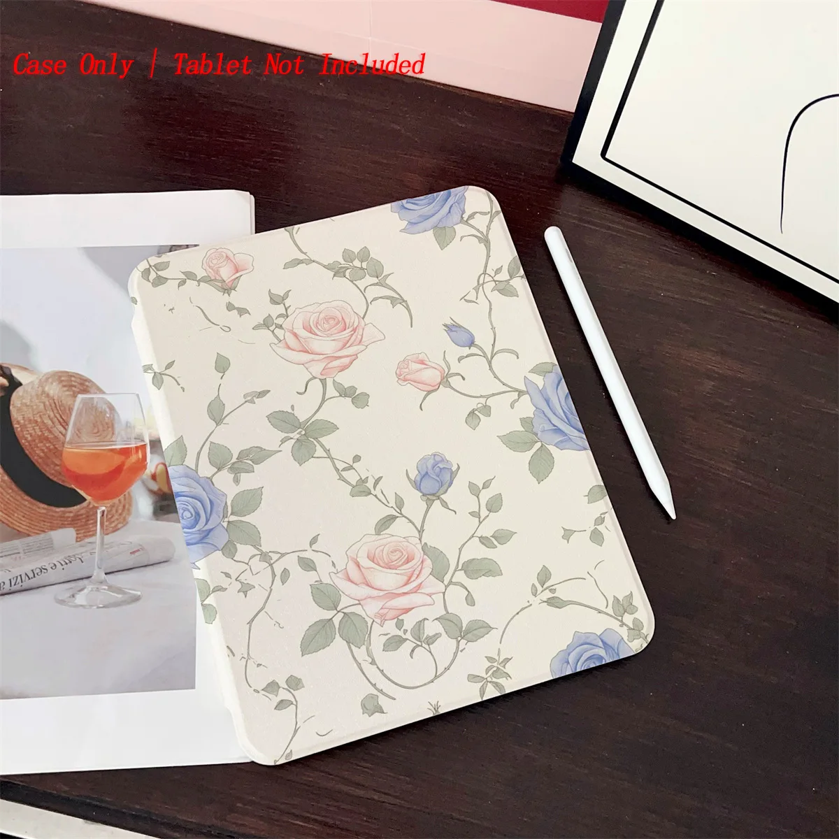 

8 Fresh Style Printed iPad Case, 360° Rotating Stand & Pen Slot,Book Style, Auto Sleep/Wake, Compatible with Various Apple iPads