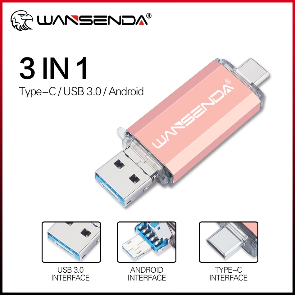 

Флеш-накопитель WANSENDA OTG 3 в 1, USB 128, TYPE C и Micro USB, флеш-накопитель, 32 ГБ, 64 ГБ, 256 ГБ, 512 ГБ, ГБ, флешка с реальной емкостью