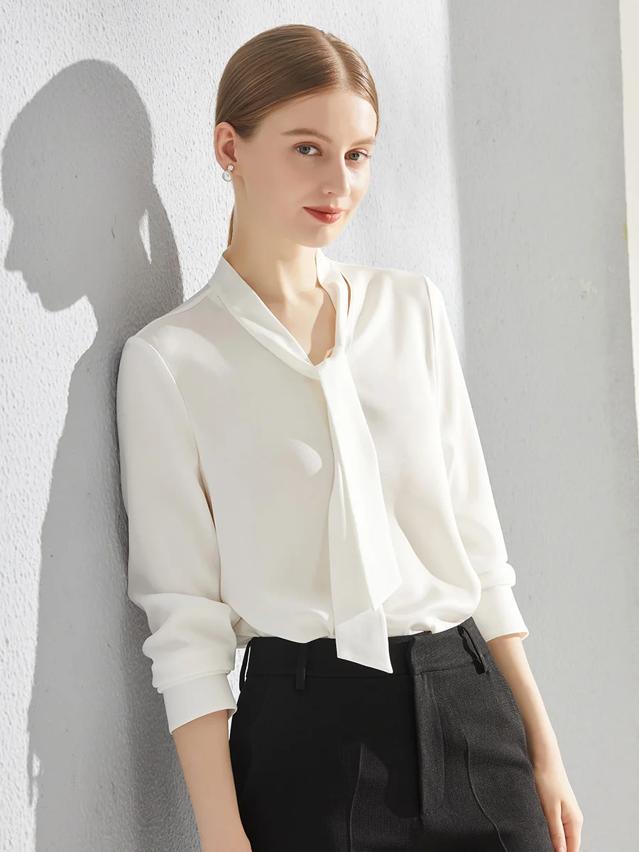 

Ele Long Sve Silk Satin Blouse Women's irt Chiffon Matte Fabric Sa Spring Commute Faion French Sle V-ne