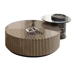 Italian Light Luxury Cream Style Zebra Stripes round Tempered Glass Creative Modern and Simple Living Room Coffee Table