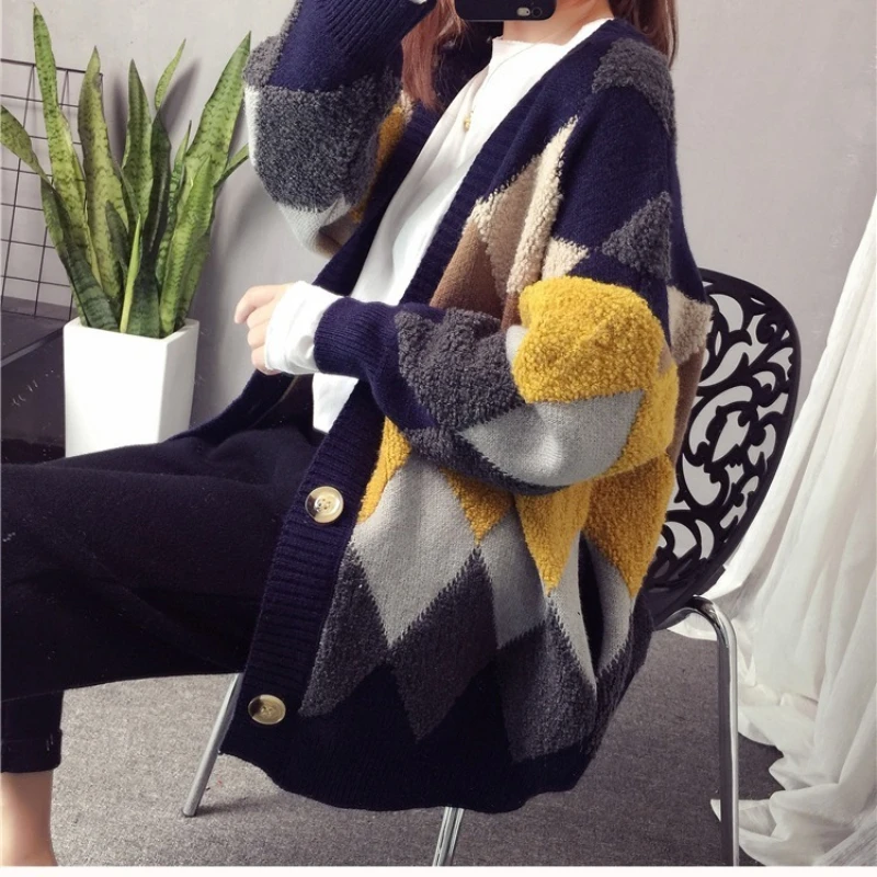 Slouchy Style Sweater Women\'s Cardigan Loose Autumn and Winter Korean 2023 New Style Outerwear Knitted Jacket Medium Length