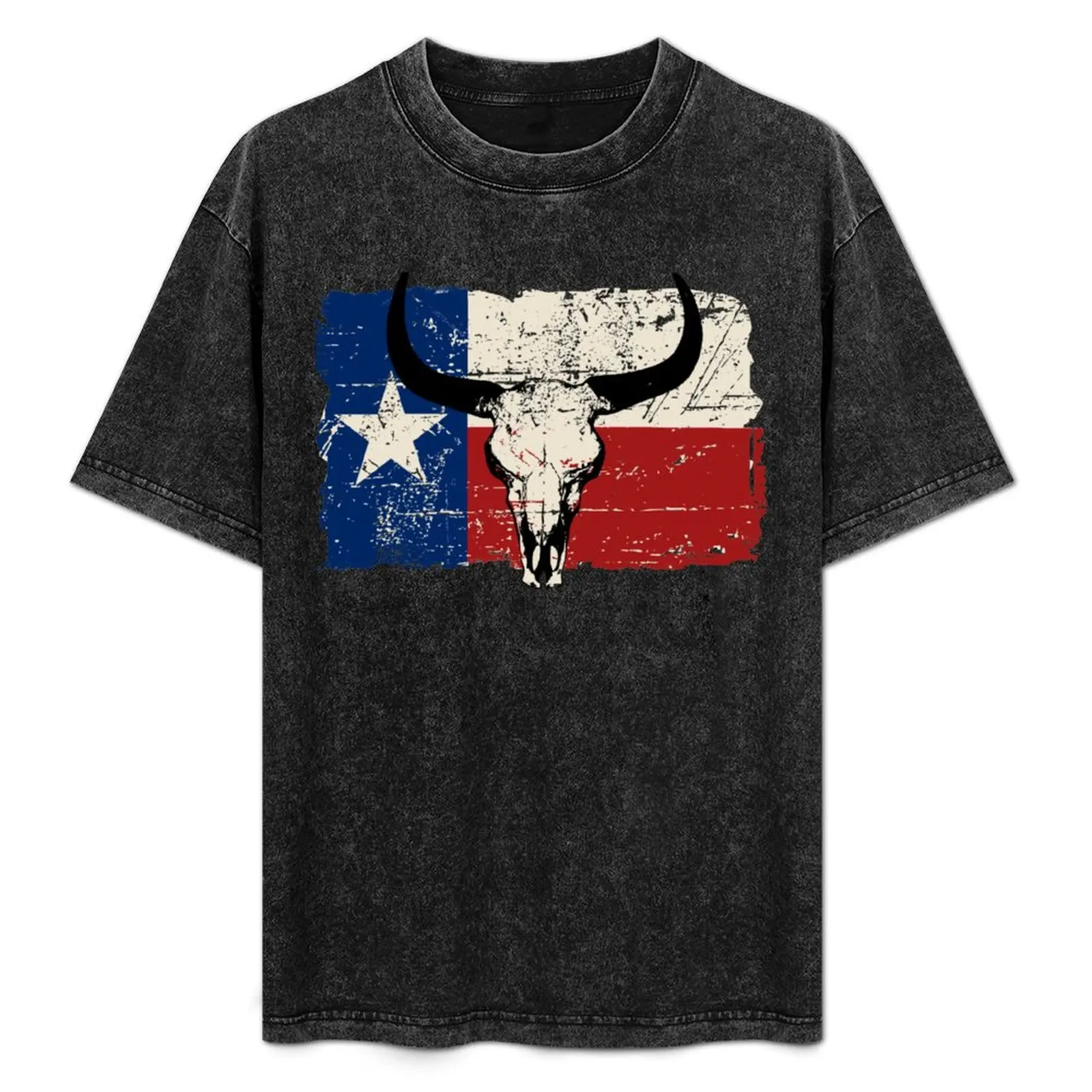 

U.S. State Texas Bull Skull Flag - Vintage Look T-Shirt oversized plus size clothes plain t shirt for men